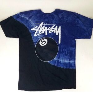Vintage Stussy 8 Ball Blue, Black and White Tie-Dye Shirt